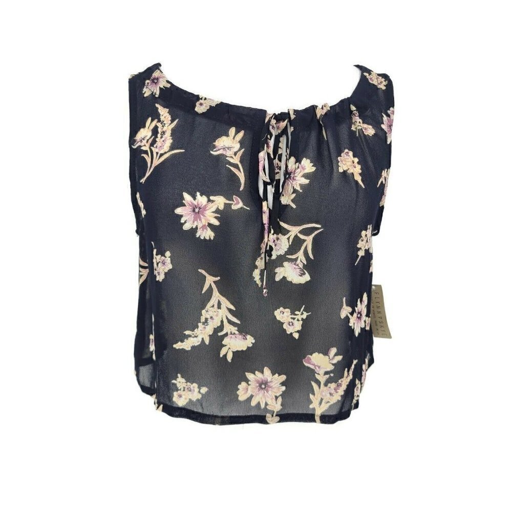 New Flynn Skye Sheer Crop Sleeveless Top Womens M Black Floral